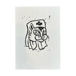 "Nurse Kitty" Lino Print
